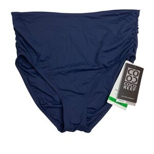 Coco Reef Impulse Rollover High Waist Bikini Bottom Navy Captain Large New